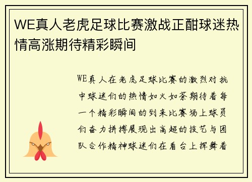 WE真人老虎足球比赛激战正酣球迷热情高涨期待精彩瞬间