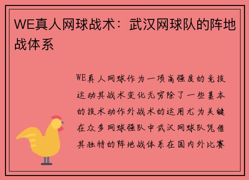 WE真人网球战术：武汉网球队的阵地战体系