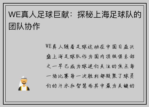 WE真人足球巨献：探秘上海足球队的团队协作