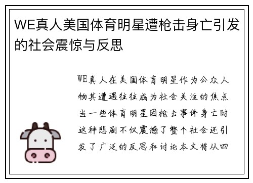 WE真人美国体育明星遭枪击身亡引发的社会震惊与反思
